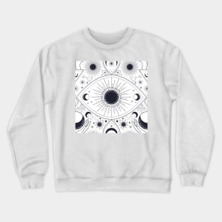 Magic pattern with constellations, sun, moon, magic eyes, hands and stars. Mystical esoteric background. Crewneck Sweatshirt